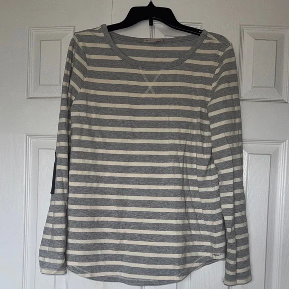 GAP Striped Long-Sleeve Tee in Gray & Cream - Picture 1 of 9